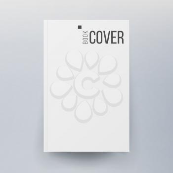 Blank Book Cover White Vector. Realistic Illustration Isolated On Gray Background. Clean White Mock Up Template For Design