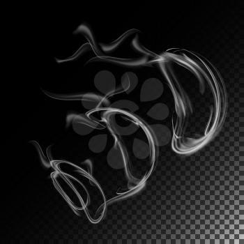 Realistic Cigarette Smoke Waves Vector. Smoke Or Steam Texture, Created With Gradient Mesh. Smoke Isolated Over Black.