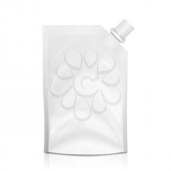 Doy-pack Blank Vector. White Clean Doypack Bag Packaging With Corner Spout Lid. Plastic Spouted Pouch