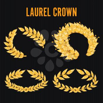 Laurel Crown Set. Greek Wreath With Golden Leaves. Vector Illustration.
