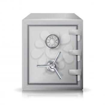 Metal Safe Realistic Vector. 3D Illustration. Icon Metal Box Isolated On White Background.