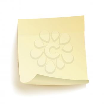 Paper Work Notes Isolated Vector. Realistic Yellow Paper Sticker On White Background With Shadow