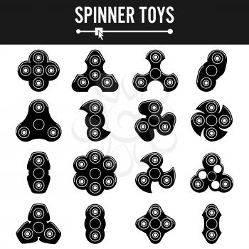 Hand Spinner Vector Labels. Black Icons Isolated. Stress Relief Toys. Fidget Spinners