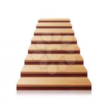 Wooden Staircase Vector. 3D Realistic Illustration. Front View. Isolated