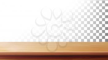 Wooden Table Top Vector. Empty Stand For Display Your Products. Isolated