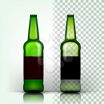 Beer Bottle Vector. Alcohol Label. Bar Flyer Element. Vintage Beverage. 3D Transparent Isolated Realistic Illustration