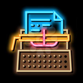 Writer Typewriter neon light sign vector. Glowing bright icon Writer Typewriter isometric sign. transparent symbol illustration