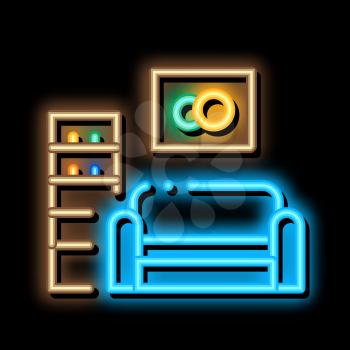 Living Room with Picture neon light sign vector. Glowing bright icon Living Room with Picture sign. transparent symbol illustration
