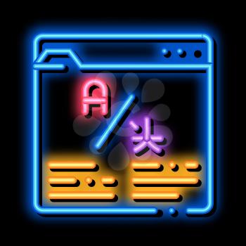 Online Web Site Translator neon light sign vector. Glowing bright icon Internet Translator, Browser And Cyberspace For Translate sign. transparent symbol illustration