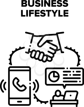 Business Lifestyle Occupation Vector Icon Concept. Calling And Discussing On Meeting With Partner And Client, Researching Market And Trading Businessman Lifestyle Black Illustration