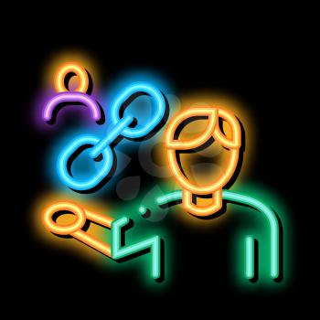 Human Hold Chain neon light sign vector. Glowing bright icon Human Hold Chain sign. transparent symbol illustration