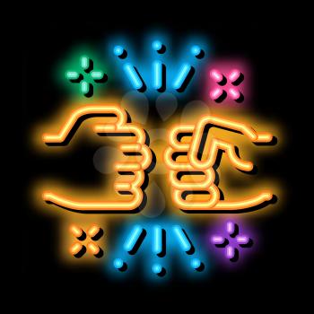 Friend Fist Bump neon light sign vector. Glowing bright icon Friend Fist Bump sign. transparent symbol illustration