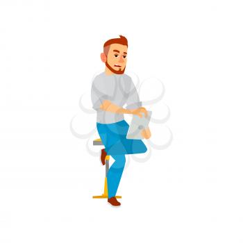 young man lose video game on tablet cartoon vector. young man lose video game on tablet character. isolated flat cartoon illustration