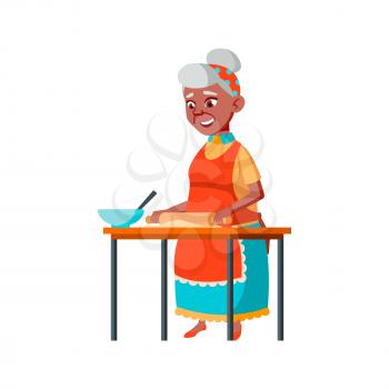 senior lady prepare dough for baking cookies cartoon vector. senior lady prepare dough for baking cookies character. isolated flat cartoon illustration