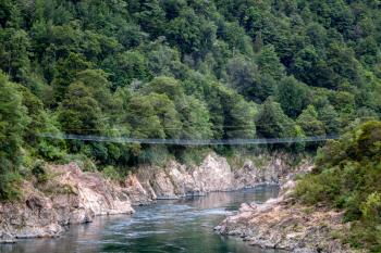 NZ longest swingbridge over the Buller Gorge in New Zealand