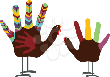 Colorful thanksgiving design with cute hand print turkey.