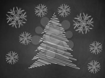 Illustration of abstract christmas tree chalk drawing.