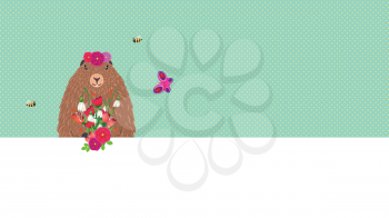 Greeting card design for Groundhog day with cute marmot.