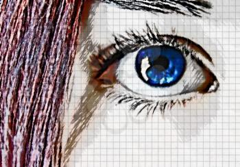 Blue eye and red hair sketch
        