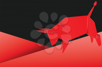 Geometric illustration of red bull origami style design.