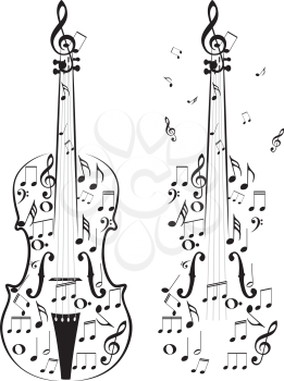 Creative violin silhouette with music notes inside of it.