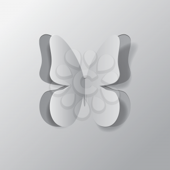 Cut out paper butterfly of grey color illustration.