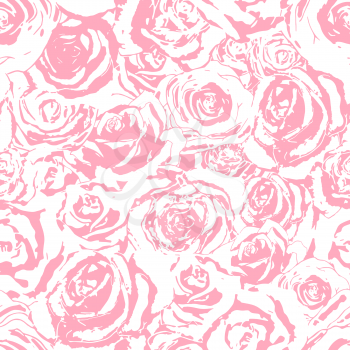 Beautiful bright pink rosebuds on white, lovely seamless pattern