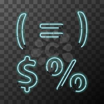 Bright blue realistic neon letters, vintage special signs on transparent background