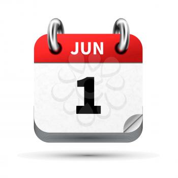 Bright realistic icon of calendar with 1st june date on white