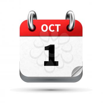 Bright realistic icon of calendar with 1st october date on white