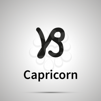 Capricorn astronomical sign, simple black icon with shadow on gray