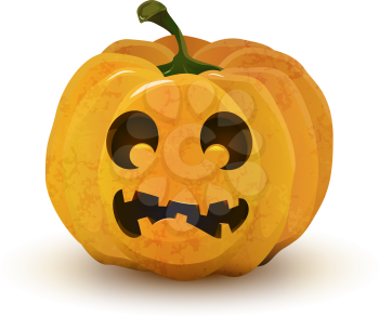 Cartoon halloween pumpkin with frightened face isolated on white