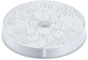 Complicated round labyrinth in isometric view isolated on white