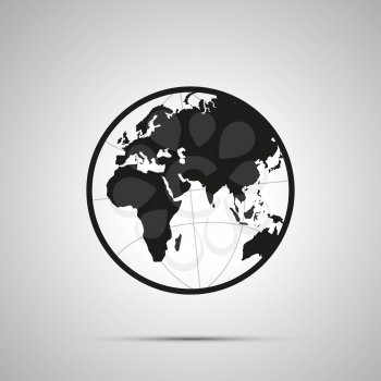 Europe and africa side of world map on globe, simple black icon with shadow
