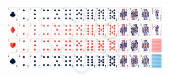 Full set of detailed colorful poker cards isolated on white