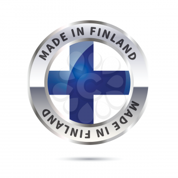 Glossy metal badge icon, made in Finland with flag