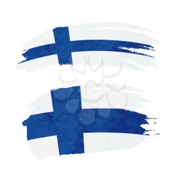 Grunge brush stroke with Finland national flag isolated on white