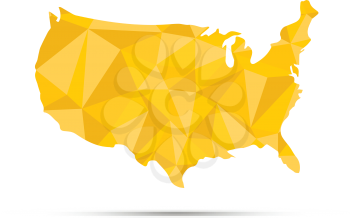 USA triangulated map. Golden silhouette isolated on white.