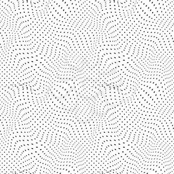 Black curved dots on white, abstract seamless pattern