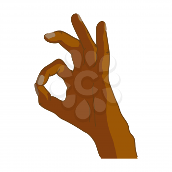 Cartoon black hand in OK gesture isolated on white