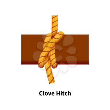Clove Hitch sea knot. Bright colorful how-to guide isolated on white