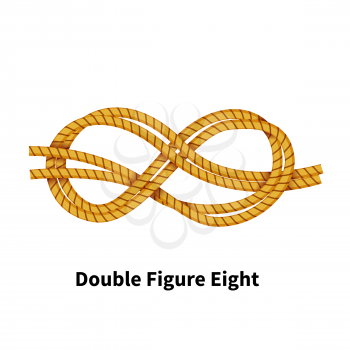 Double Figure Eight sea knot. Bright colorful how-to guide isolated on white