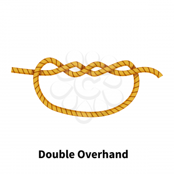 Double Overhand sea knot. Bright colorful how-to guide isolated on white