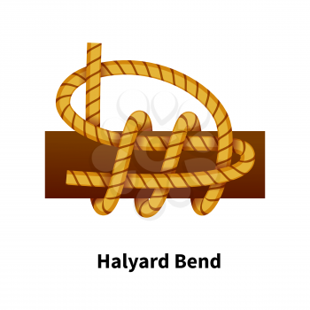 Halyard Bend sea knot. Bright colorful how-to guide isolated on white