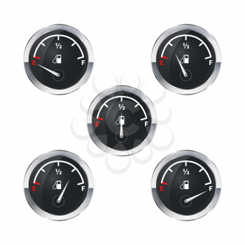 Set of modern fuel indicators with different fuel level isolated on white