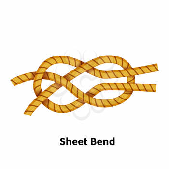 Sheet Bend sea knot. Bright colorful how-to guide isolated on white