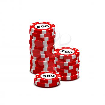 Stack of red gambling chips isolated on white