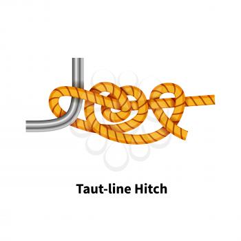 Taut-line Hitch sea knot. Bright colorful how-to guide isolated on white