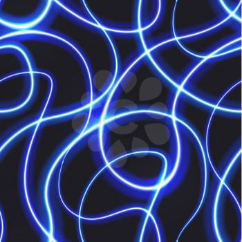 Abstract neon blurry trail effect at motion on dark background, seamless pattern
