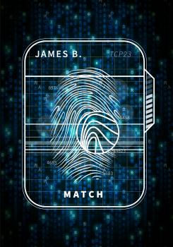 Fingerprint scan futuristic concept on blue matrix symbols